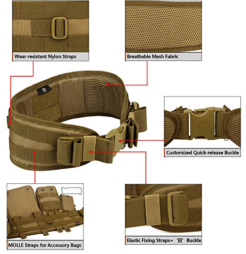 Selighting Cinturón de Utilidad Molle Táctica Militar de Nylón Cintura de Protección para Caza, Airsoft,Paintball,Batalla Combate,Camping,Uso al Aire Libre (Negro)