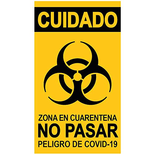 Señal adhesiva"Zona En Cuarentena. COVID-19" en Español para puertas y cristales. 9 x 16 cm