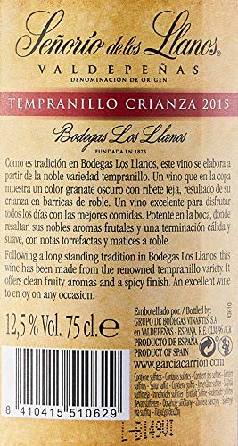 Señorío de los Llanos Crianza - Vino Tinto D.O. Valdepeñas - Caja de 6 Botellas x 750 ml