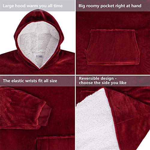 Seogva - Jersey-manta grande con tejido sherpa y capucha. Supersuave, cálido y cómodo, talla única, para hombres, mujeres, niñas, niños y amigos