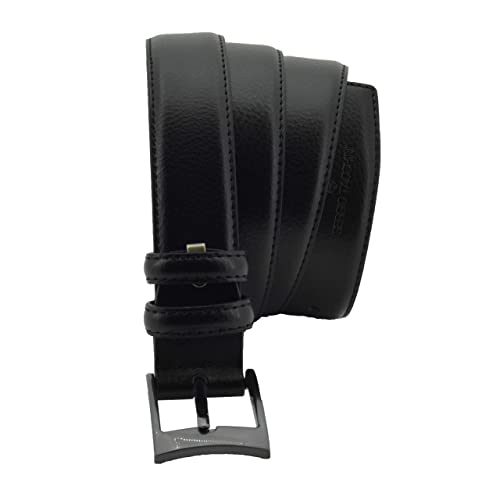 Sergio Tacchini, Cinturón de hombre cuero genuino, hebilla rectangular libre de níquel, ajustable Negro una costura 120 cm (tamaño 52-54)