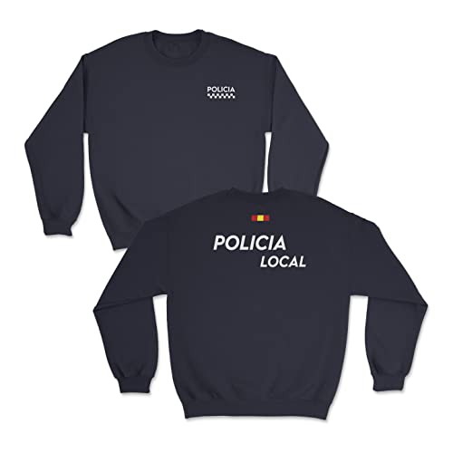 SERPOLICIA Sudadera de la Policía Local española - policía Municipal (Azul sin Capucha, L)