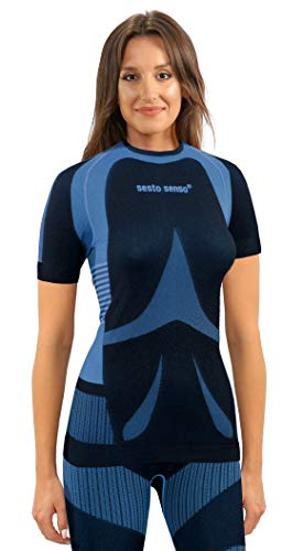 Sesto Senso Mujer Termico Ropa Interior Funcional Camiseta de Manga Corta Capa Base M Azul