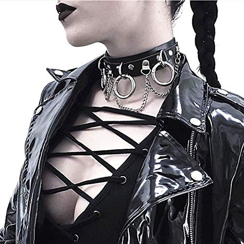 Sethain Punk Cuero Gargantilla Collar Negro gótico Collar Collares anillo Cuello Joyería para mujeres y niñas