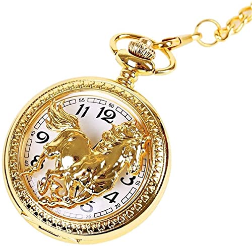 SGSG Reloj de Bolsillo para Hombres y Mujeres Reloj de Bolsillo clásico Oro de Gama Alta Caballo Hueco Grande Reloj de Bolsillo al Galope Cumpleaños Aniversario Regalo para Padre de Navidad