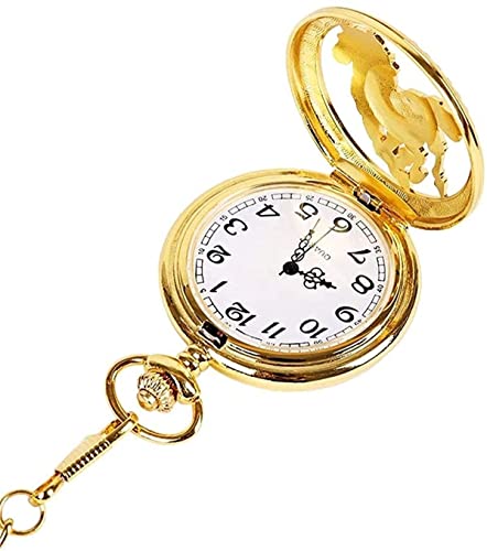 SGSG Reloj de Bolsillo para Hombres y Mujeres Reloj de Bolsillo clásico Oro de Gama Alta Caballo Hueco Grande Reloj de Bolsillo al Galope Cumpleaños Aniversario Regalo para Padre de Navidad