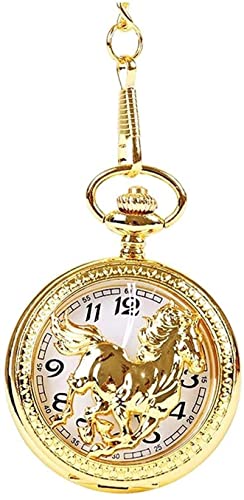 SGSG Reloj de Bolsillo para Hombres y Mujeres Reloj de Bolsillo clásico Oro de Gama Alta Caballo Hueco Grande Reloj de Bolsillo al Galope Cumpleaños Aniversario Regalo para Padre de Navidad