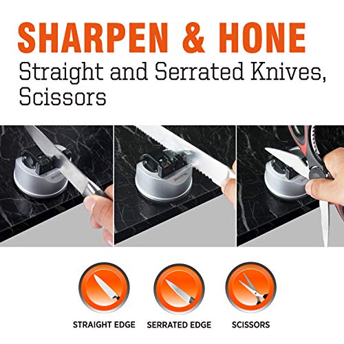 SHARPAL 191H 3 opciones Afilador pequeño de cuchillos de cocina y tijeras para cuchillos con filos rectos y dentados, herramienta de afilado de cuchillos