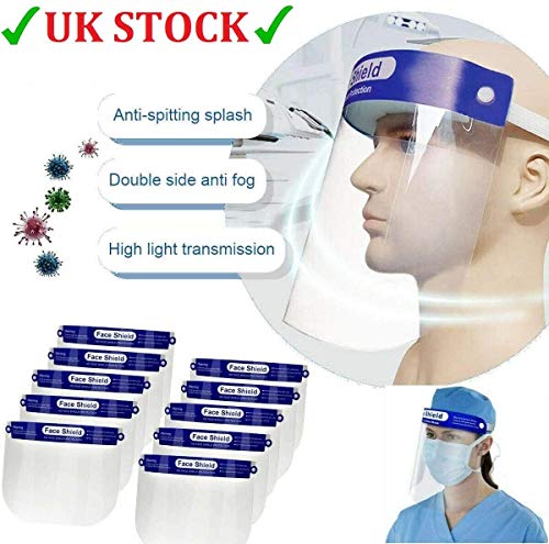 SHATCHI 12312 Protector facial de protección completa, visera ancha resistente a escupir lente antivaho ligero ajustable transparente