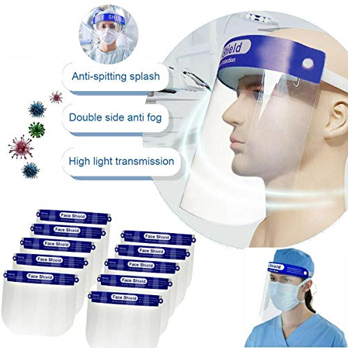 SHATCHI 12312 Protector facial de protección completa, visera ancha resistente a escupir lente antivaho ligero ajustable transparente