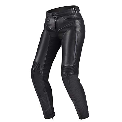 SHIMA MONACO Pantalon Moto Mujere - Pantalones Transpirables, Elásticos, Slim Fit de Cuero con Prottecion CE Rodilla (Negro, L)