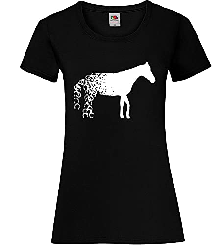 Shirt84.de - Camiseta para mujer con diseño de caballo de herradura Negro S