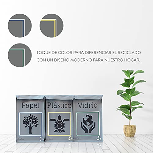 Shivagreen Bolsas Basura Reciclaje, Cubos De Basura De Reciclaje Set de 3 Vidrio Plástico y Papel