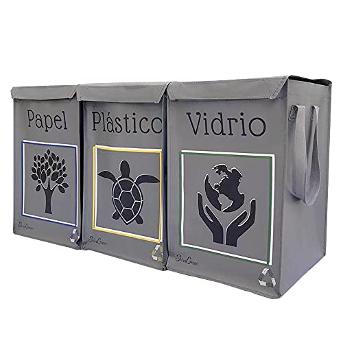 Shivagreen Bolsas Basura Reciclaje, Cubos De Basura De Reciclaje Set de 3 Vidrio Plástico y Papel