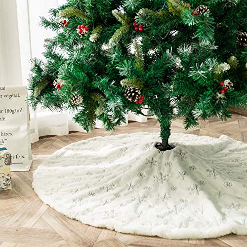 ShiyiUP Falda de Árbol de Navidad Blanco Decoración Felpa para Papá Noel (Clásico, Nievo Plateado 90cm)
