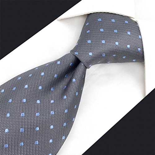 shlax&wing Herren Tie Gris Azul Puntos Krawatte Herren Seide Classic 147cm
