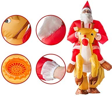 SHUOXI Disfraz hinchable de alce para Navidad, diseño de dinosaurio, para Halloween y Navidad, cosplay, Papá Noel, reno, jinete, jinete, traje para adultos
