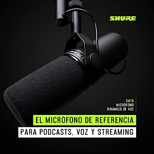 Shure SM7B Micrófono Dinámico Para Retransmisiones, Podcasts y Grabación, Micrófono de Estudio XLR para Música y Voz, Amplio Rango de Frecuencias, Sonido Cálido y Suave, Paravientos Desmontable, Negro