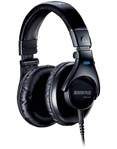 SHURE SRH440-BK-EFS - Auriculares de diseño cerrado, para estudio y aplicaciones profesionales, cable desmontable, almohadillas de terciopelo, plegables - Negro