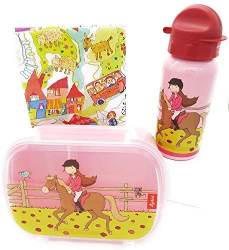 Sigikid Fiambrera y botella de agua con diseño de caballo Pony Sue Gina Galopp, set de regalo para niños en la guardería, incluye paquete de regalo