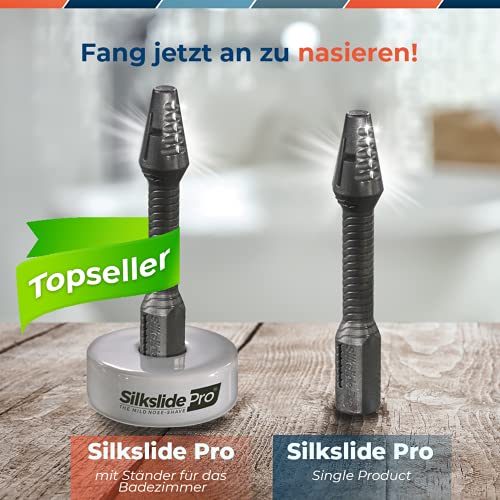 Silkslide Pro® - Cortapelos de nariz para hombre – Innovador, profesional y sin dolor para el mejor afeitado de nariz – Fabricado en Alemania (Silkslide incluye soporte)