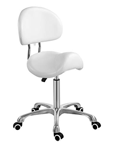 Silla de silla de montar con respaldo ergonómico asiento de esteticista para salón tatuaje tienda spa hogar dentista clínica (con respaldo, blanco)