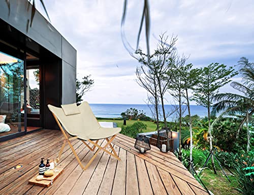 Sillas de Jardin Diseño de Mariposa Sillón Reclinable Silla Plegables Moderno Acolchado para Exterior y Interior Terraza Camping Beige