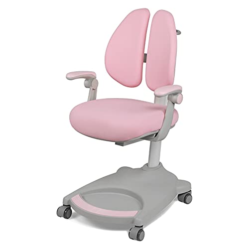 Sillón infantil de altura ajustable, silla de juegos ergonómica para niños con ruedas y reposapiés, para la escuela en casa, para niños y niñas de 3 a 18 años (rosa)