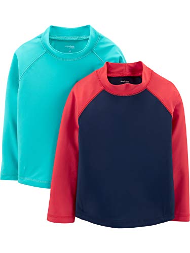 Simple Joys by Carter's 2-Pack Assorted Rashguards Camiseta de protección contra erupciones, Azul/Rojo, 2 años, Pack de 2