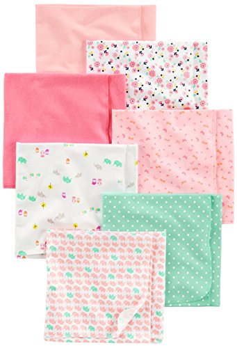 Simple Joys by Carter's Baby Girls paquete de 7 mantas de franela para recibir ,Rosado/Blanco ,Talla única