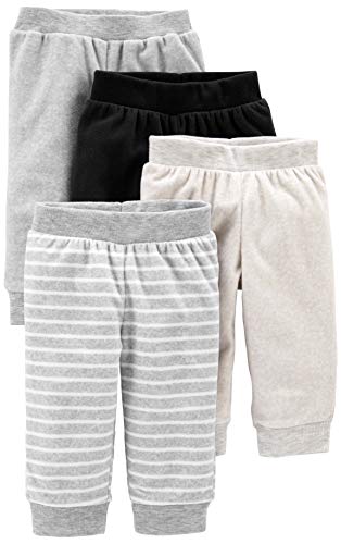 Simple Joys by Carter's Baby - Pantalones de forro polar (4 unidades) ,Light Grey/Dark Grey/Grey Stripes/Black ,24 Months
