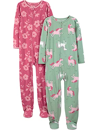 Simple Joys by Carter's Paquete de 2 Pijamas de Forro Polar de Ajuste Holgado Conjunto, Caballos/Floral, 5-6 años
