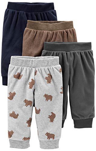 Simple Joys by Carter's paquete de 4 pantalones de forro polar para niños ,Gray/Navy/Brown/Bear Print ,6 - 9 Months