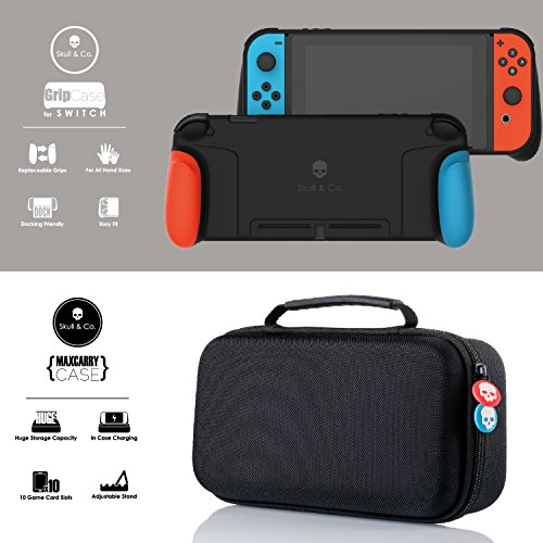 Skull & Co. GripCase Set: A Dockable Protective Case with Replaceable Grips [to fit All Hands Sizes] for Nintendo Switch [with Carrying Case] - Pokemon Edition