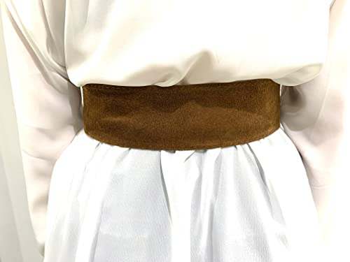 S/M Viannchi Cinturón de mujer ancho Obi, auténtica Piel cuero serraje, talla única, ajustable con hebilla acabada en cuero Marrón