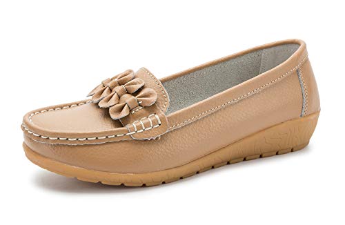 SMajong Mocasines para Mujer Loafers de Cuero Zapato Plano Casual Zapatos de Conducción Cómodos 37 EU (tamaño de Etiqueta 38)