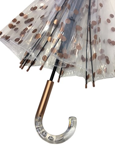 SMATI Paraguas Largo Transparente con Lunares Cobre en Forma de Campana con su apuerta automatica
