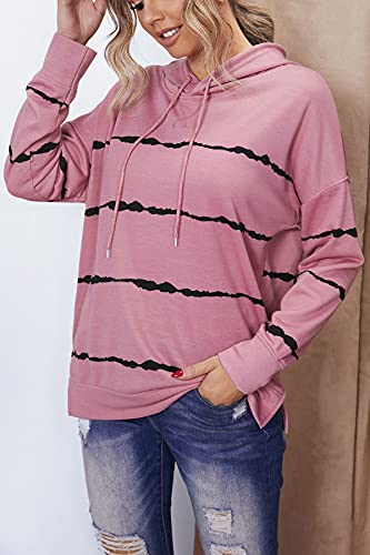 SMENG Jersey de manga larga para mujer, diseño de rayas Rosa-3 XL
