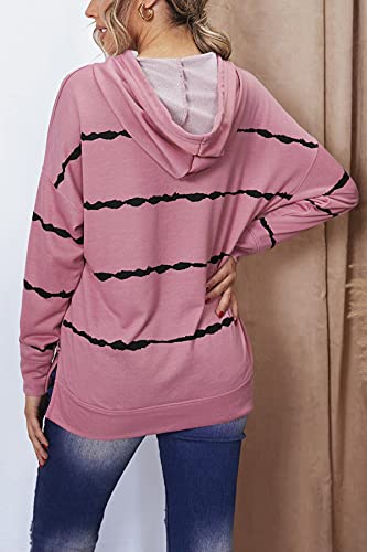SMENG Jersey de manga larga para mujer, diseño de rayas Rosa-3 XL