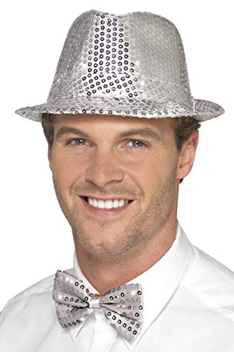 Smiffy's-44380 Sombrero de fieltro con lentejuelas, color plata, Talla única (44380)
