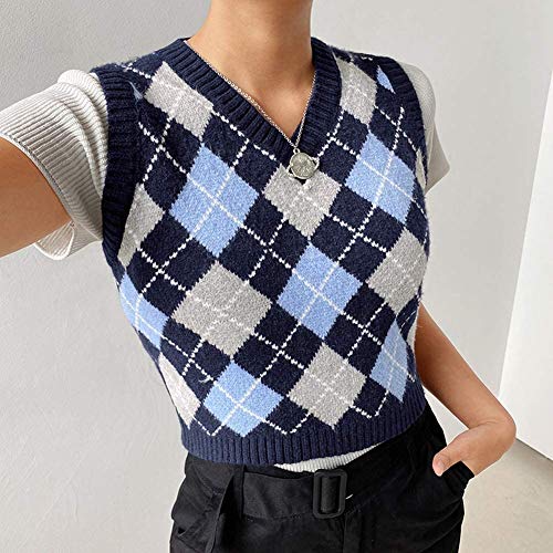 SMIMGO - Suéter de punto sin mangas para mujer, chaleco con diseño a cuadros, estilo Y2K