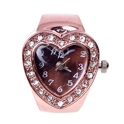 SODIAL(R) Anillo Reloj Metal Circonita Forma Corazon Oro Rosado