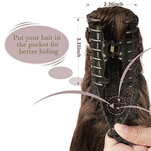 Sofeiyan Extensión de cola de 33cm con pinza de cola de caballo rizada en garra extensión de cabello postizo sintético de aspecto natural para mujeres, Marrón más oscuro y castaño claro mezclado