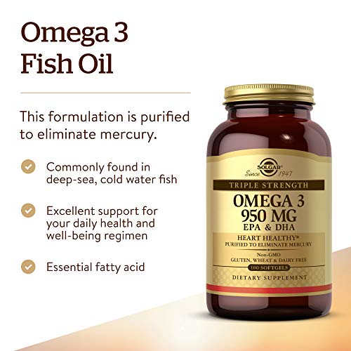 Solgar Omega-3 Triple Concentración, Aceite Concentrado de Pescado de Aguas Frías Aporta EPA y DHA,100 Cáspulas Blandas, Ácidos Grasos