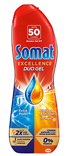 Somat Excellence Gel Frescor Anti-Olor (50 lavados), detergente lavavajillas desengrasante, lavavajilla líquido automático en botella, jabón para platos con vinagre antiolor
