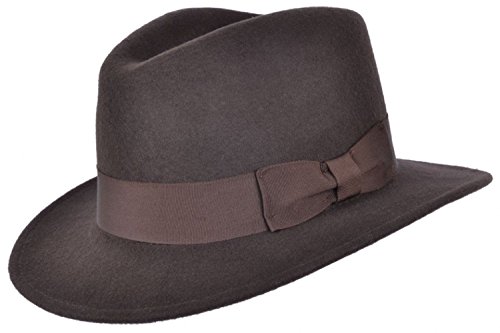 Sombrero 100% de lana Fedora para hombre o mujer con banda de grogrén Trilby Panama tipo Sombreros, marrón, 7 1/4
