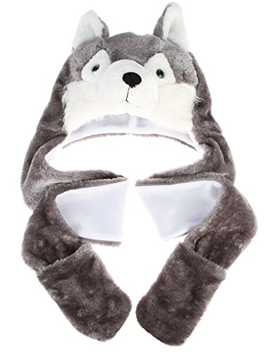 Sombrero de Animal Adulto Niño Peluche con Bufanda Gorro de Lobo Sombrero de Esquí o Fiesta Cálido de Felpa Unisex para Invierno Otoño