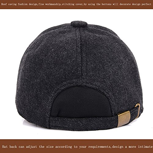 Sombrero de Gorra de béisbol de Lana de Tweed de Lana cálida de Invierno de los Hombres con Doblez Orejeras Calentador (X-Negro)