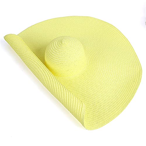 Sombrero de Paja de ala Ancha Grande de 70 cm de diámetro, Sombreros de Playa para Mujer, Gorra Plegable de protección UV de Verano para Mujer Grande, Sombrero para el Sol Light Yellow-One Size