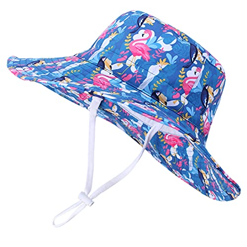 Sombrero para el Sol para niños pequeños Sombrero de Cubo de Verano para niños UPF50 Sombrero de Playa de ala Ancha Gorra Azul Flamenco para bebés Niños Niñas de 4-6 años